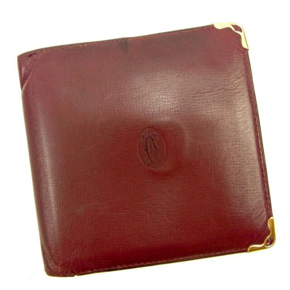 AUTH Cartier Wallet Purse Bifold Mastline Red Gold Woman Men